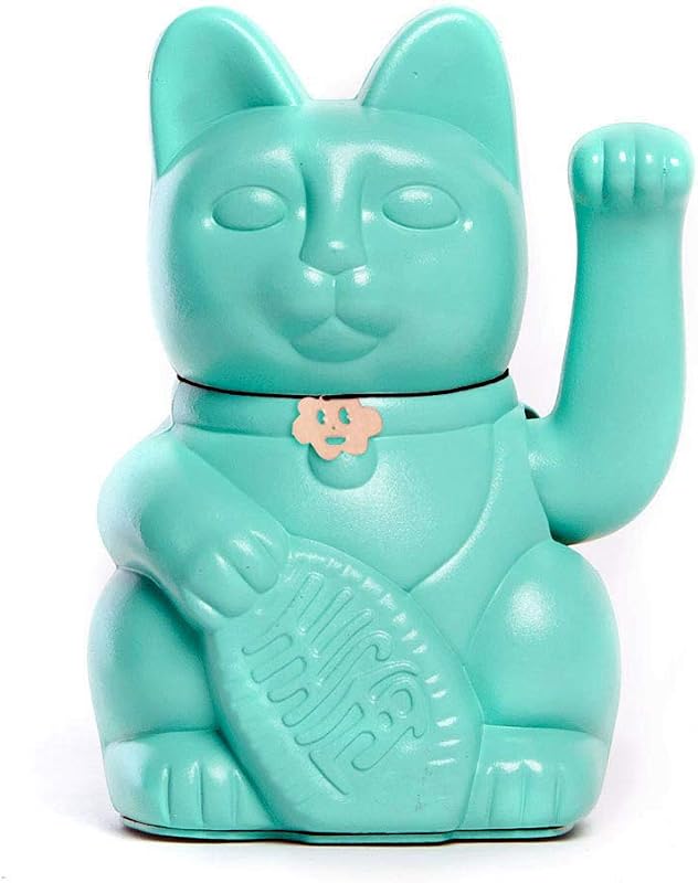Gato de la Suerte Maneki Neko Lucky Cat con Pata Derecha en Movimiento Figura Decorativa Japonesa Original Pintada a Mano para Casa Negocio Oficina Entrada Regalo Amuleto AGUAMARINA M (10x6x15cm)
