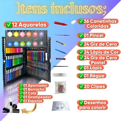 Estojo de pintura 150 peças infantil para colorir meninos