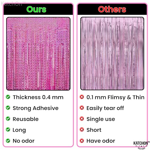 Image of KatchOn, Large Laser Pink Backdrop Curtain - 3.2x8 Feet, Pack of 2 | Laser Pink Fringe for Birthday Wedding Engagement Party Decorations | Graduation Backdrop for Graduation Decorations 2025