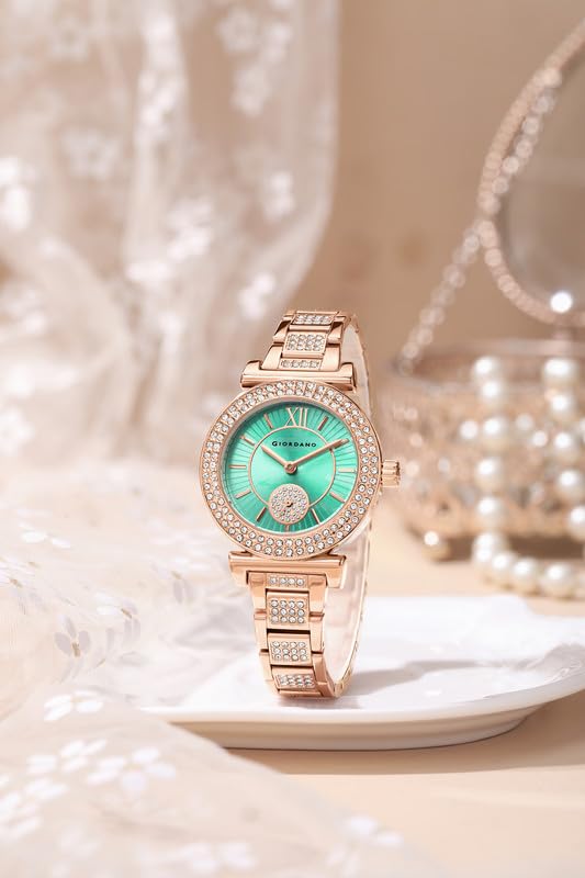 Image of Giordano Luxury Analog Watch for Women - Elegant Crystal Design with sub dial and Diamond Studed statinless Steel Strap