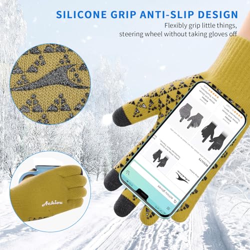 Image of Achiou Winter Gloves, Glove for Men Women, Upgraded Touch Screen Texting Warm Running with Thermal Soft Knit Lining