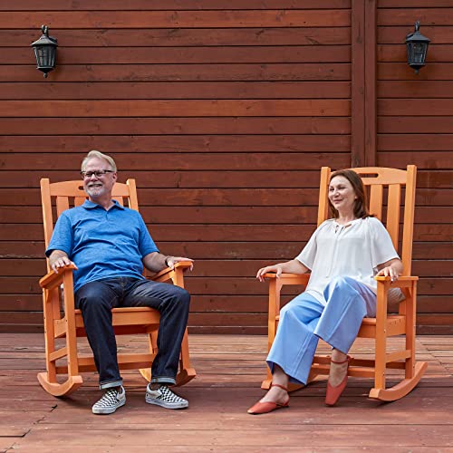 Psilvam Patio Rocking Chairs Set Of 2, Poly Lumber Porch Rocker With High Back, 350Lbs Support Rocking Chairs For Both Outdoor And Indoor, Poly Rocker Chair Looks Like Real Wood (2, Orange) #TOP1
