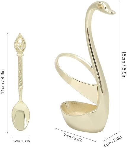 Miniatura 2 de Juego de cubiertos de cuchara de postre de acero inoxidable elegante para el hogar con soporte en forma de cisne (dorado)