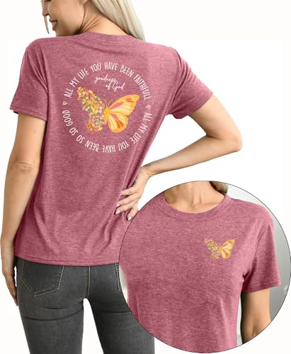 Christian Shirt for Women :Butterfly Graphic Shirts Bible Verse Tshirt Good Ness of God Tee Tops4