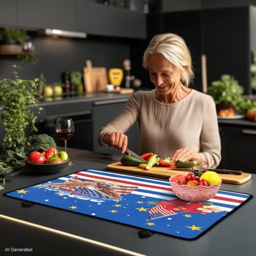 Image of Induction Stove Top Cover Protector Multipurpose Flat Top Stove Cover Mat Universal Stove Top Cover for Electric Cooktop Mat, 29 x 21 Inch, American Eagle Hibiscus 250 Years Print