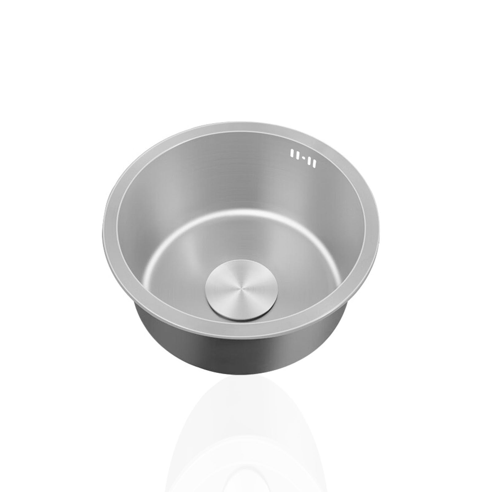 LMYSXAOZ Compact 42cm Stainless Steel Round Kitchen Sink - Single Bowl for Campervan, Bar & Restaurant, Includes Drainer Fittings Overflow, Undermount/Topmount Design