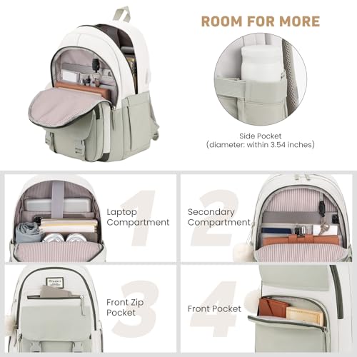 Image of WINDARS School Backpack for Teen Girls, Cute College Backpacks for Women Students Aesthetic Bookbag Large 15.6 Inch Laptop Bag Middle School Travel Back Pack (Beige-Green-Dark Olive Green)