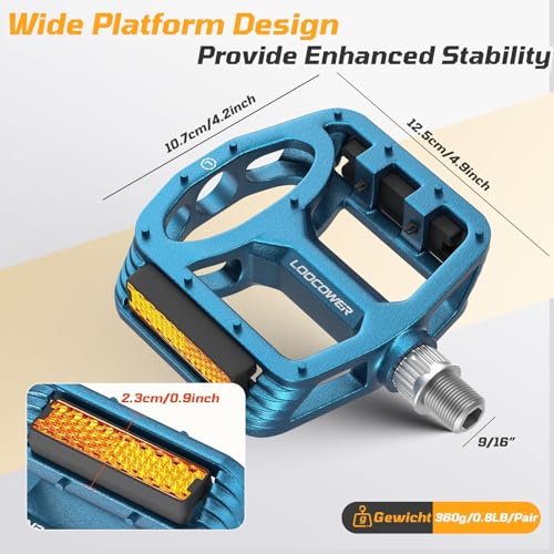 Fahrradpedale mit Reflektierenden Streifen, rutschfeste Mountainbike Fahrrad Pedale Aluminium Plattform 9/16'' Zoll Flachpedale für MTB… – Ansicht 2