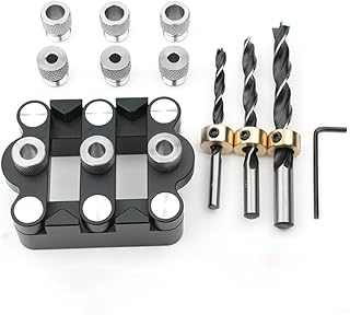 Self Centering Doweling Jig with 3-10mm Drill Sleeves, 32mm Center Distance, Adjustable Clamping Range 13-32mm, Metal Drill Guide Tool for Woodworking(Black)