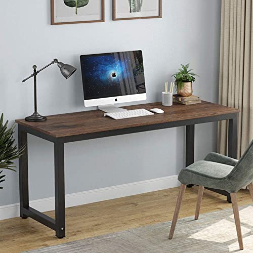 Image of Tribesigns Computer Desk, 63 inch Large Office Desk Computer Table Study Writing Desk Workstation for Home Office, Rustic Brown