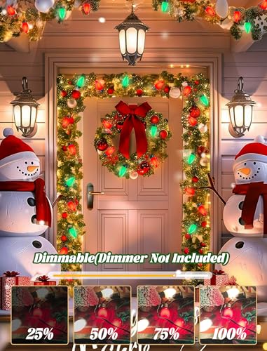 Image of 25Ft C9 LED Christmas Lights Outdoor, C9 Red and Green Christmas String Lights with 26 LED Shatterproof Bulb, Hanging Vintage Christmas Lights for Patio Xmas Tree Roofline Wedding Party Backyard Decor