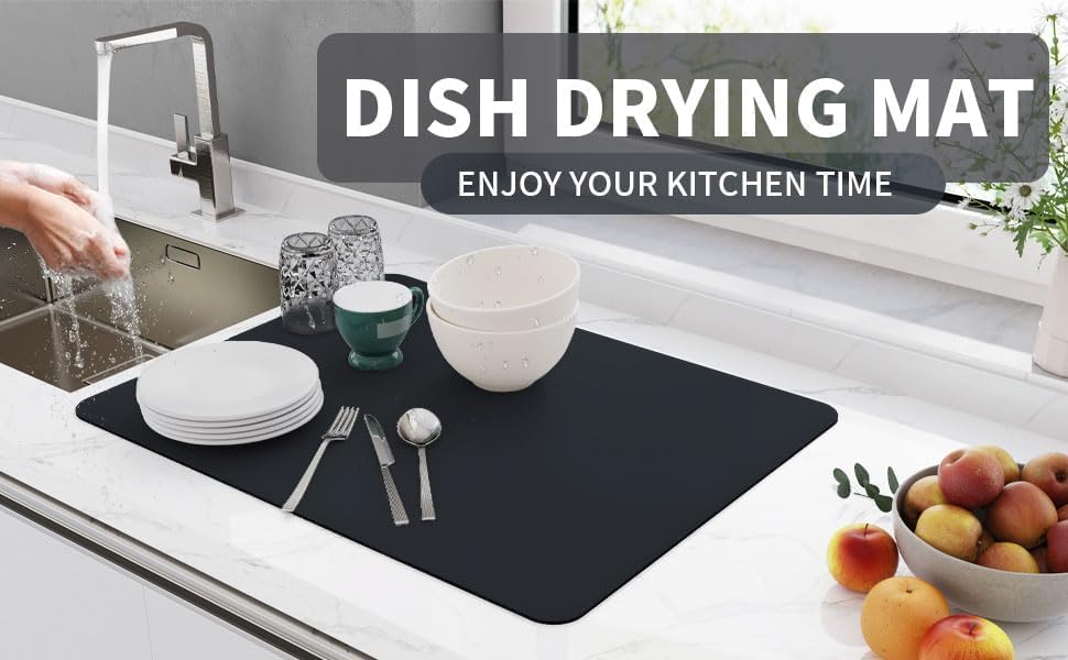 Image of Dish Drying mat for Kitchen Water Absorbent mat Drying mat for Kitchen Utensils Large Dry mat for Kitchen Utensils Drying mat Water Absorbent mats for Kitchen Items - (40 x 60)