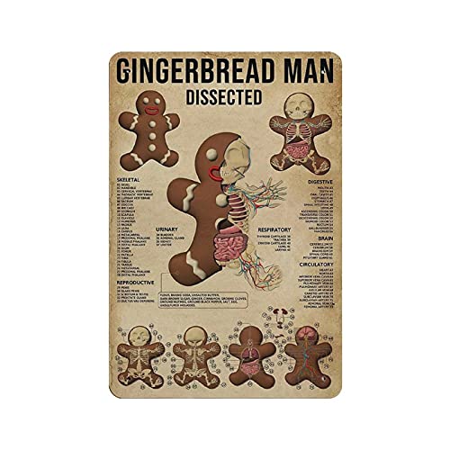 Métal Tin Signe Gingerbread Man Disséqué Anatomie Affiches Noël Vintage Art Affiche Rétro Fer Peinture Mur Décor Art Cadeau En Plein Air Café Bar Garage Ferme Décoration 12 "x 8"