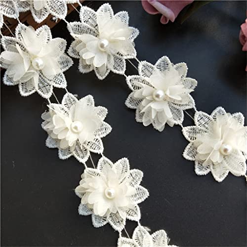 KLHHG Mousseline de Mousseline de Mousseline de Nacre brodée de la Dentelle brodée Tissu de Ruban à la Main DIY Couture Artisanat for la décoration de Costumes (Color : White, Size : 5cm x 5cm)