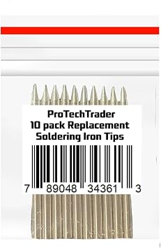 ProTechTrader Replacement Soldering Iron Tips 10 Pack, 3.7mm x 58mm Solder Tips for 25W-60W Irons - Electronics Repair DIY Soldering Station Accessories Professional