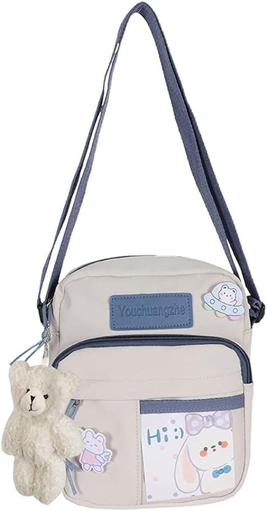 OnSayaKawaii Backpack Aesthetic Backpack with Accessories Kawaii Backpack Japanese School Bag JK Anime Shoulder Bag Japanese Style School Handbags for Cosplay Crossbody Bag for Teen Girls (Color : White)