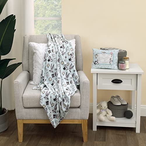 Warner Brothers Looney Tunes Best Buds Pastel Blue, Yellow, And White Bugs Bunny, Tweety, And Sylvester The Cat Super Soft Baby Blanket #TOP3