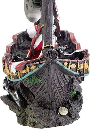 Image of Penn-Plax Deco-Replicas Striped Sail Shipwreck - Realistic Aquarium Shipwreck Ornaments - Durable Resin Nautical Decor for Freshwater & Saltwater Fish Tanks - 14 x 5.5 x 13 Inches, Medium Size