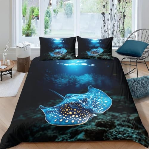 Housse de couette 240x260 microfibre fermeture éclair animaux marins - 2