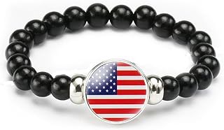 vmcoatdu National Flag Bracelet Elastic Rope Beaded Bracelet Support Your Country Travel Souvenir Gifts for Men Women