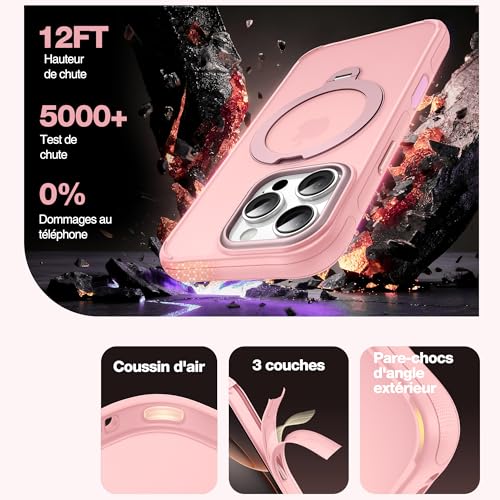 Protégez votre iPhone 16 Pro des rayures avec cette coque rose MagSafe à support - 5
