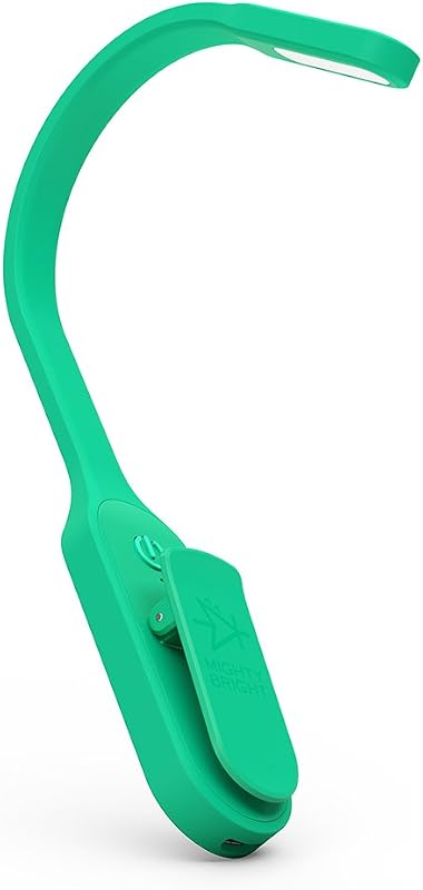 The Original Mighty Bright Recharge Clip On Luz de lectura recargable para libros, LED cálidos para el cuidado de los ojos, flexible, duradera, regulable, perfecta para niños, ratones de biblioteca, lectura en la cama, dura 60 horas (verde)