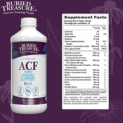 Buried Treasure Acf Advanced Immune Support, 16 Oz With Elderberry, Echinacea And Herbal Blend For Immunity Boost Dietary Supplement #TOP4