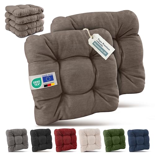 Beautissu Premium Set de 6 Galette Chaise Jardin Extérieur 40x40 cm Taupe – 8 cm Épaisseur Coussin Siège Robuste & Résistant aux UV Coussin Fauteuil...