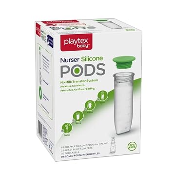 Playtex Baby Nurser Reusable Silicone PODS, 6 Oz (6 Count), Anti-Colic, Gas Reduction, Connects to Breast Pump, Freezer Friendly, Feeding Essentials for Newborn and Breastfeeding Babies