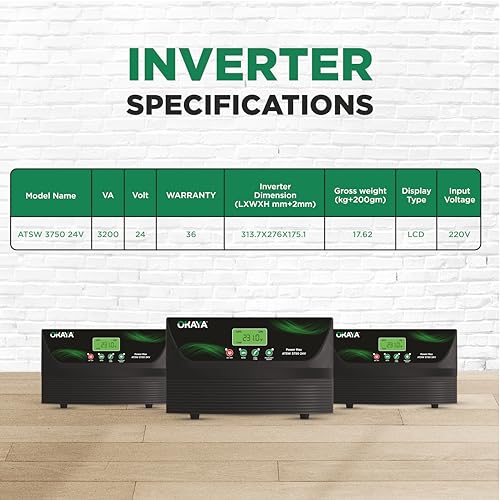 Image of Okaya ATSW 3750 Hi-Capacity Inverter for Home, Office & Shops | 3200VA /24V Pure Sinewave | Reliable Power Backup | Supports 2 Inverter Battery | LED Display | Fast Charging | with 36 Months Warranty