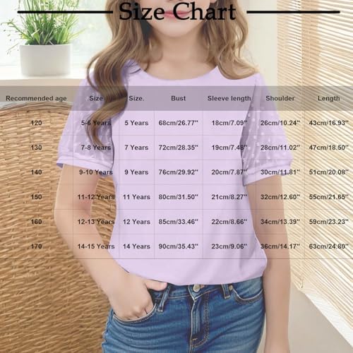 Girls Lace Jacquard Short Sleeve T-Shirts Loose Crewneck Summer Tops Casual Basic Tees for Kids 5-15 Years3