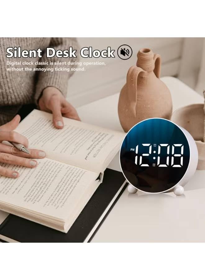 Image of Niloni LED Digital Round Alarm Clock with Voice and Touch Activated, Dual Alarm, Snooze, Week Display, 4 Adjustable Brightness Levels, USB /Battery Powered, Desk Clock, Blue