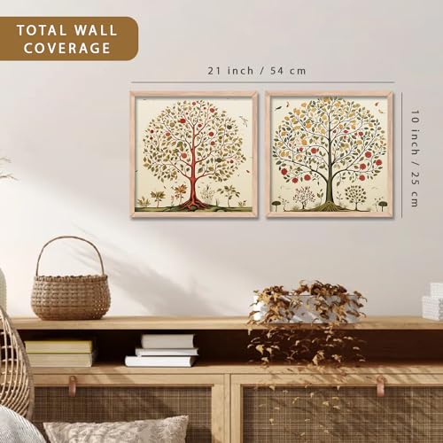 Image of kotart Premium Digital Madhubani tree wall Art Paintings with Frame for Home Decor - Framed Wall Painting for Living Room Bedroom Office Room Decor - Painting for Wall Decoration - Set of 2 Multicolor paintings (10x10 inch, A)