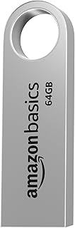 Amazon Basics 64 GB Flash Drive | USB 2.0 M Series | Temperature, Shock and Vibration Resistant | Metallic Silver