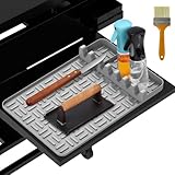 Silicone Griddle Tools Mat for Blackstone,Spatula Mat with Drip Pad,Side Shelf Mat for Blackstone Food Grade Grill Utensils Holder Griddle Accessories with Barbecue brush for BBQ Grill Tools Grey