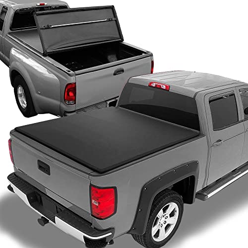 XUR-COVC-SF3FOLD-034 Compatible/Replacement for 07-13 Silverado Sierra 1500/07-14 2500HD 3500HD 6.5' Soft Tri-Fold Pickup Truck Bed Tonneau Cover