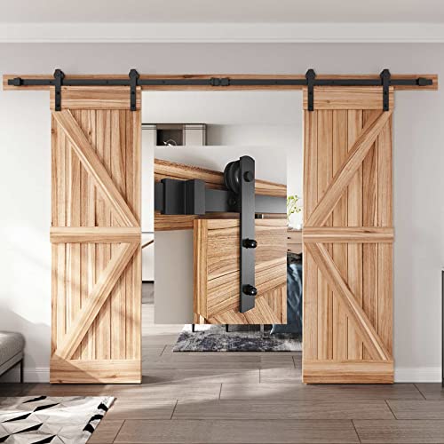 EaseLife 10 FT Double Door Sliding Barn Door Hardware Track Kit,Straight Pulley,Heavy Duty,Slide Smoothly Quietly,Easy Install (10FT Track Kit for Double 30" Wide Door) by EaseLife - Used condition - US$64.27