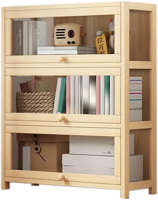LITFAD Contemporary Closed Back Shelf Solid Wood Standard Bookcase Transparent Acrylic Cabinet Door Floor Storage Cabinet for Living Room Bedroom Library - 31.5" L x 10.5" W x 53.5" H