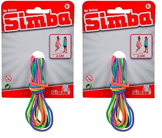 Simba 107302096 - Gummi Twist, Hüpfgummi, Regenbogenfarben, Länge 3 Meter, Gespannte Doppellänge 2,5 Meter, ab 5 Jahren (Packung mit 2)