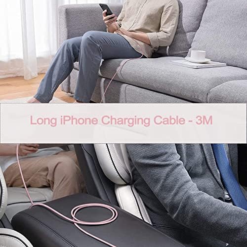 Yosou iPhone Charger Cable Lightning Cable 3M, Extra Long iPhone Charging Cable Braided iPhone Charger Lead 3m Fast Charge for iPhone 14 13 12 11 Pro Max/Xs Max/X/10 8/7/Plus/6S/6/SE/5S, iPad-3 meter