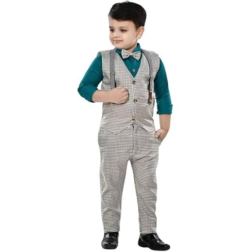 Boys Suit Set - Striped Shirt + Waistcoat + Pant
