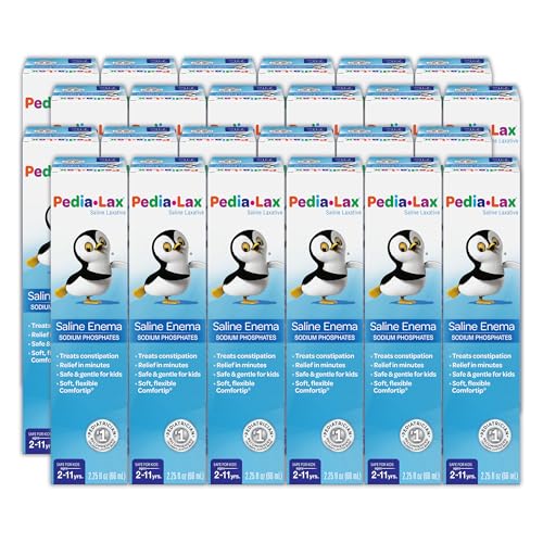 Pedia-Lax Saline Enema Laxative for Kids Gentle Constipation Relief for Children Ages 2-11 2.25 Fl Oz Pack of 24