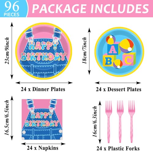 Image of 96 Pcs Girls Party Decorations Cartoon Teacher Plates and Napkins Happy Birthday Tableware Set Decor Supplies for Birthday Baby Shower Girl Cartoon Party Favors for 24 Guests