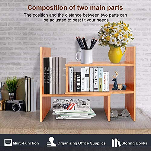 Image of Callas Adjustable Wood Desktop Storage Organizer Display Shelf Rack | Counter Top Bookcase Book Shelf | Home Decor Display & Storage Rack Cabinet Unit | CA-BS1-Bavarian Beach