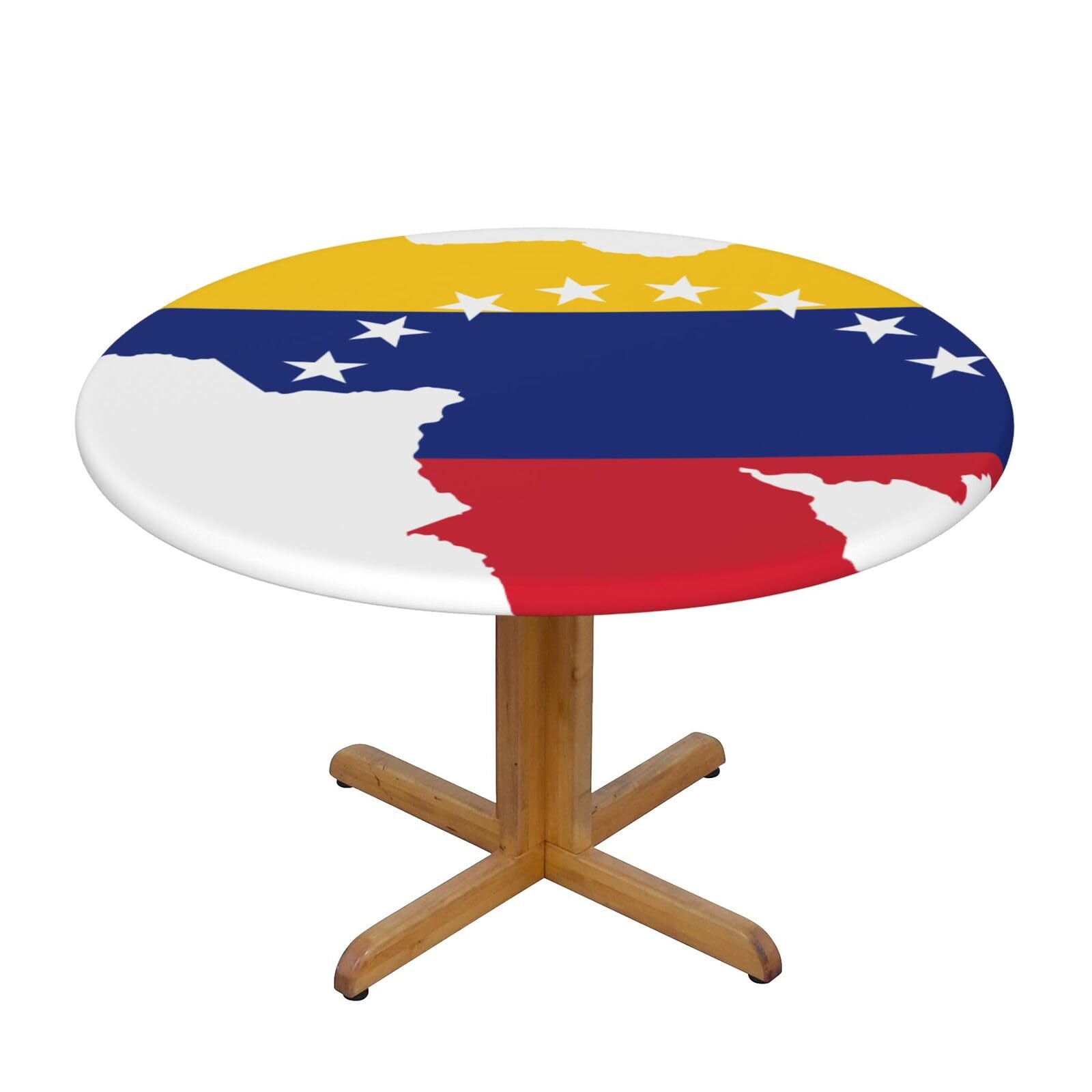 Ffshkowe Venezuela Flag Elastic Round Tablecloth Oil Proof Table Cover For Dining Party Picnic
