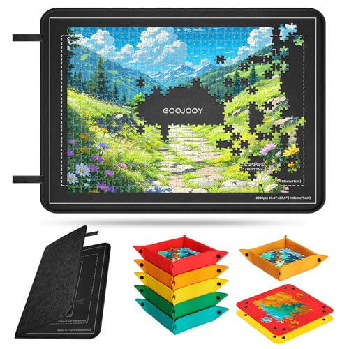 GOOJOOY Jigsaw Board 2000 Pieces Puzzles - 105 X 80CM Foldable Lightweight Felt Puzzle Board Portable Jigsaw Accessories with 8 Sorting Trays for Adults and Kids