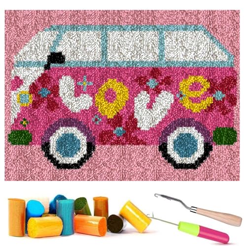 Reviews de Kits para fabricar alfombras de esta semana. 42 Puzamen - Kit de alfombras de gancho de pestillo para adultos principiantes, 16 x 24 pulgadas, kit de fabricación de alfombras con hilos precortados, lona codificado