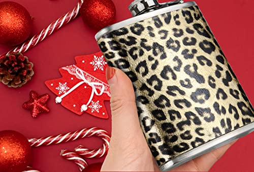Leopard-Print Womens-Liquor-Flasks Funny Leak-Proof - Stainless Steel Pu Cover Liquor Flask With Funnel (Leopard - 6Oz ) #TOP3