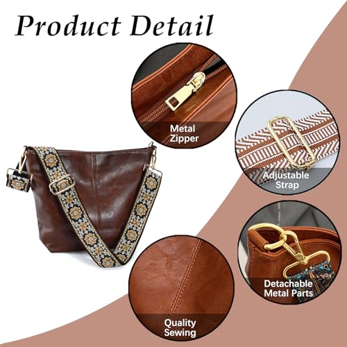 Image of Hobo Bags Vegan Leather Crossbody Bag Guitar Strap Shoulder Purses with Zipper Handbags for Women