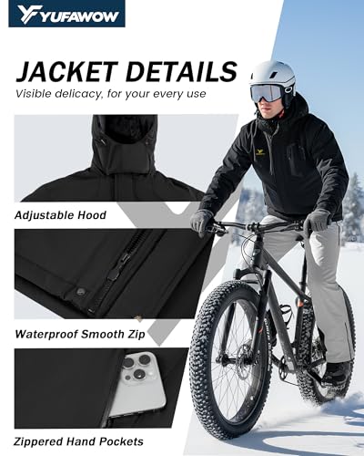 Image of Yufawow Men's Ski Jacket Waterproof Warm Snowboard Jacket Insulated Winter Coat for Outdoor Cold Weather Sports Work